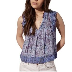 Poupette St Barth Pauline Womens Flutter Sleeve Ruffle Blouse